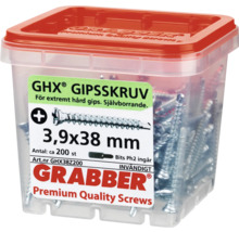 Förpackning med Grabber gipsskivskruvar, 3,9x38 mm, mängd cirka 200 stycken
