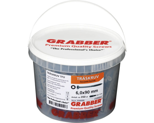 Hink med Grabber träskruvar 6,0x90 millimeter, cirka 350 stycken