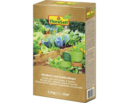 FloraSelf gödselmedel för upphöjda odlingsbäddar och grönsaker, 1,5 kilograms förpackning