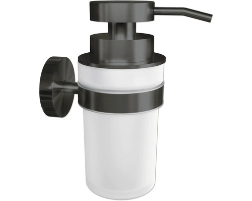 Vägghängd tvålpump av metall och glas