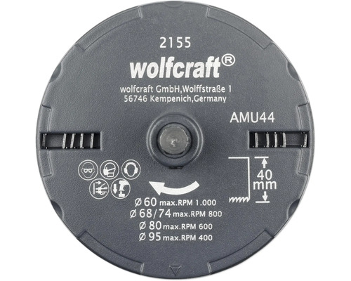 Wolfcraft Logo skiva med teknisk data och säkerhetsanvisningar