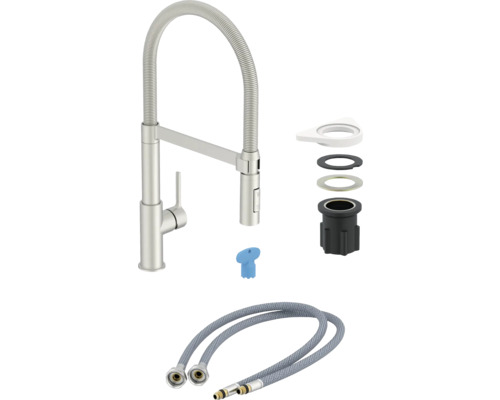 Köksblandare med duschslang, monteringsmaterial och anslutningsslangar