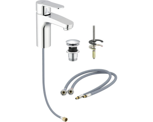 Tvättställsblandare med bottenventil och anslutningsslangar