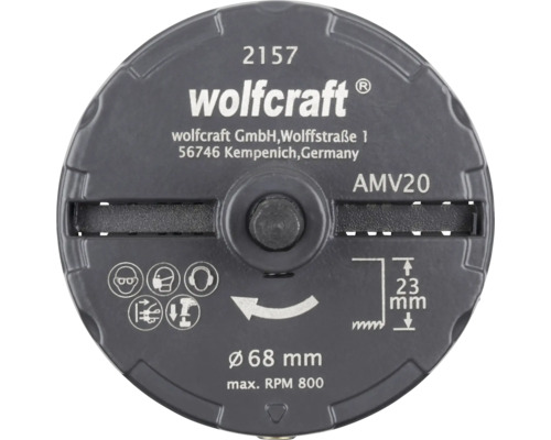 Wolfcraft AMV20 notfräs med en diameter på 68 mm, maximalt 800 varv per minut