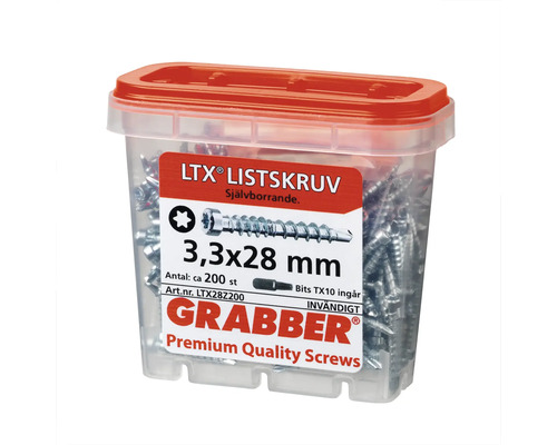 Grabber LTX skruvar 3,3x28 mm i transparent plastlåda