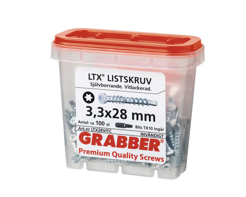 Grabber LTX skruvar 3,3x28 mm i transparent låda med rött lock