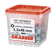 Skruvar i transparent plastlåda med rött lock, storlek 3,3 x 48 millimeter, cirka 100 stycken