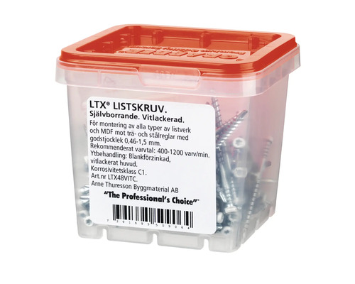 LTX träskruvar i transparent låda med rött lock
