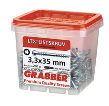 Grabber Premium Quality skruvar 3,3x35 mm i transparent plastlåda med rött lock