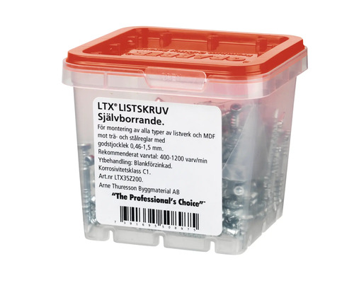 LTX listskruv, självborrande, i transparent låda med rött lock