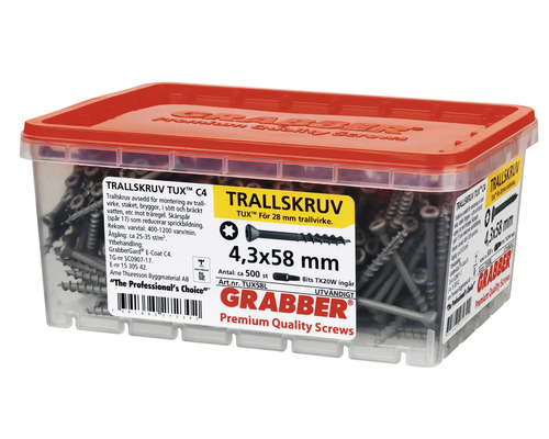 Grabber Trallskruv TUX C4 skruvar i behållare, 4,3x58 millimeter