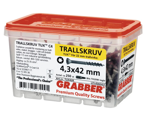 Trallskruvar 4,3x42 millimeter i transparent förvaringslåda