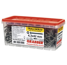 Grabber Premium Quality skruvar i behållare, storlek 4,3 x 42 millimeter