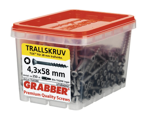 Grabber trallskruv 4,3x58 millimeter i behållare