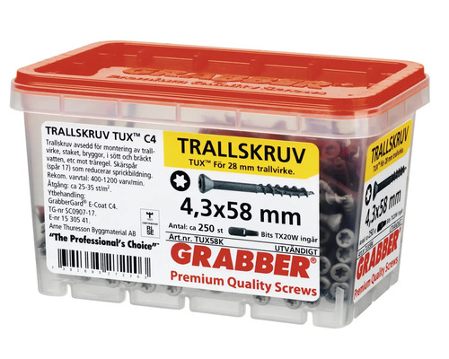 Skruvar för trädäck i en transparent låda