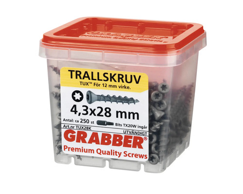 Grabber Trallskruv träskruvar 4,3x28 mm i transparent låda