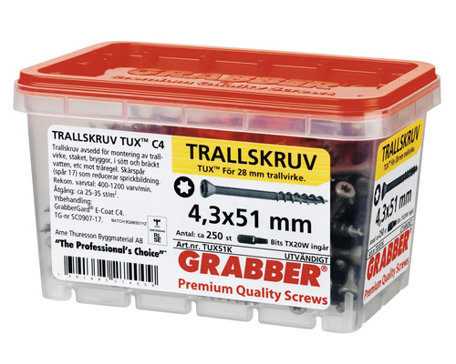 Skruvar för montering av trallvirke i behållare, cirka 250 stycken, 4,3 x 51 millimeter