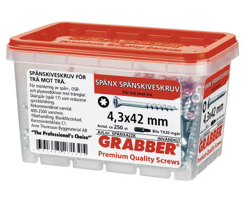 Spånskiveskruv 4,3x42 millimeter i transparent plastlåda
