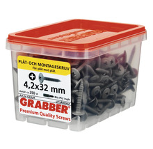 Grabber plåt- och monteringsskruvar 4,2x32 mm i transparent plastlåda med rött lock