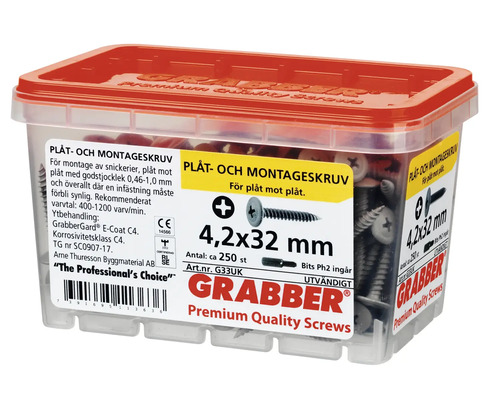 Plåt- och montageskruv 4,2x32 mm i plastlåda