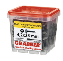 Grabber plåt- och montageskruv 4,2x25 mm i transparent låda med rött lock