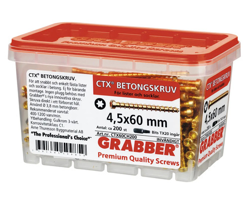Grabber betongskruvar 4,5x60 mm i transparent låda