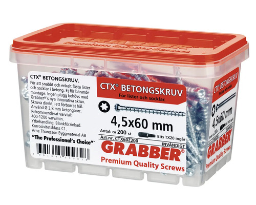 Grabber Betongskruvar 4,5x60 millimeter i transparent låda