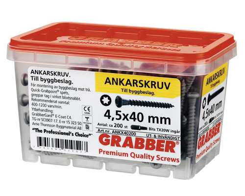 Skruvar med en diameter på 4,5 x 40 millimeter i transparent låda