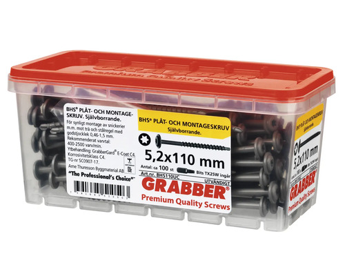 Grabber plåt- och montageskruv 5,2x110 mm i transparent låda