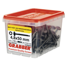 Grabber skruvar 4,8x50 mm i transparent låda med rött lock