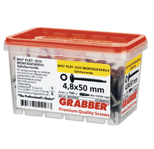 Grabber skruvar 4,8x50 mm i transparent plastlåda med rött lock
