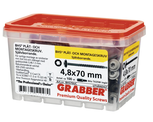 BHS plåt- och montageskruvar 4,8x70 millimeter i transparent låda