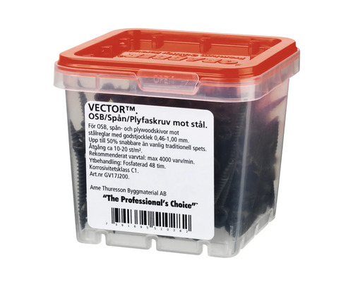 OSB skruvar i transparent förpackning med rött lock