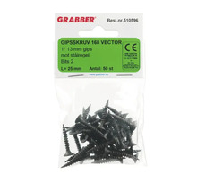 Grabber logotyp, förpackning med 50 gipsskivskruvar, 25 mm långa