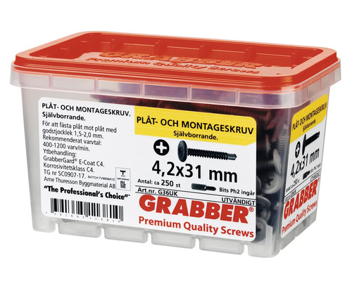 Grabber plåt- och montageskruv 4,2x31 mm i plastlåda