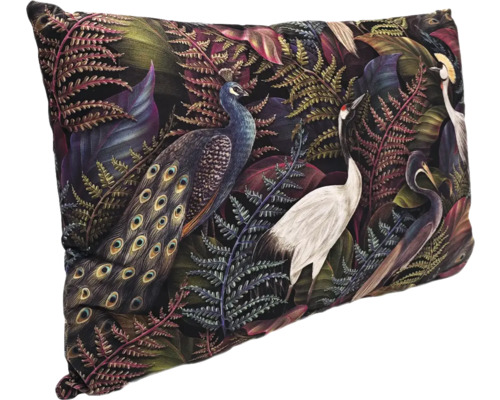 Prydnadskudde med påfågel- och trandmönster