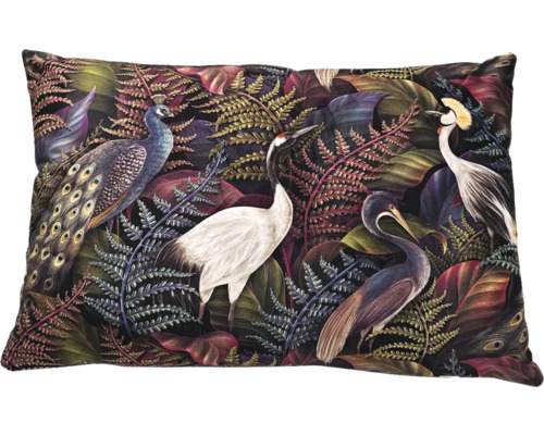 Prydnadskudde med fågel och växtmönster