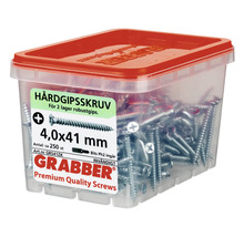 Härdgipsskruv skruvar 4,0x41 mm i transparent plastlåda med rött lock