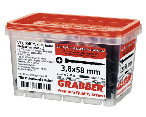 Grabber Premium spånskivskruvar av stål, 3,8x58 mm, cirka 200 stycken