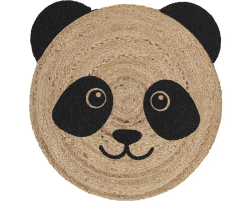 Rund matta med ansikte av panda gjord av naturfiber