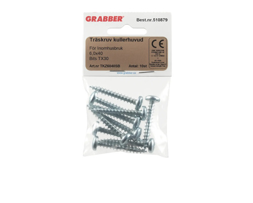 Träskruvar med kullerhuvud, 6,0x40 millimeter, 10 stycken i en förpackning