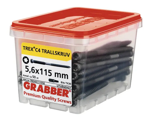Trallskruv GRABBER T-REX 5,6x115mm utvändig TX C4 50-pack TREXEC11550 Trallskruv GRABBER T-REX 5,6x115mm utvändig TX C4 50-pack TREXEC11550
