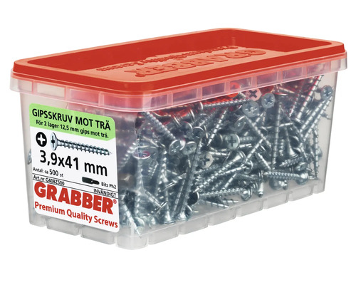 Låda med cirka 500 gipsskivor 3,9x41 millimeter för trä