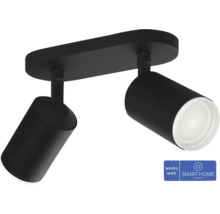 Svart taklampa med två spotlights och Smart Home-märkning