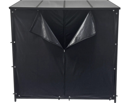 Trädgårdsskåp med dragkedja och öppna dörrar