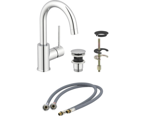 Tvättställsblandare med bottenventil och flexslangar