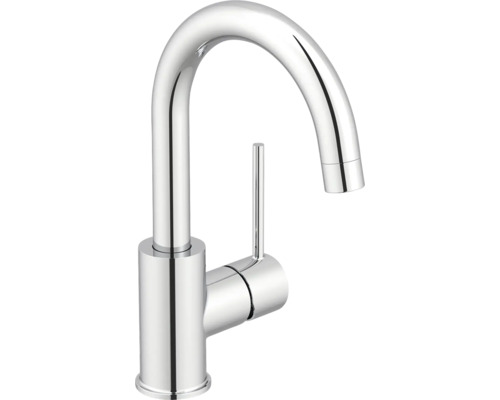 Tvättställsblandare AVITAL Clyde eco krom blank med CoolStart-teknik och Push-Open-avloppsventil Köksblandare med hög pip