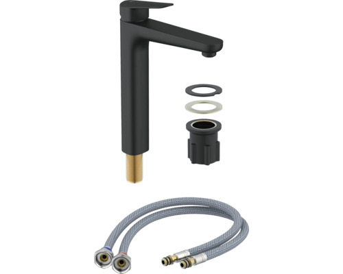 Tvättställsblandare inklusive fästmaterial och flexibla anslutningsslangar