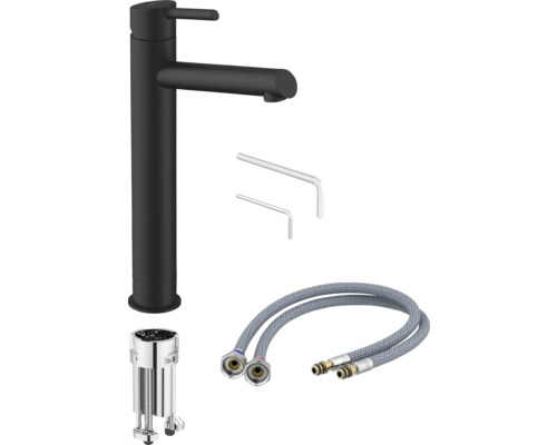 Tvättställsblandare i svart med installationsmaterial