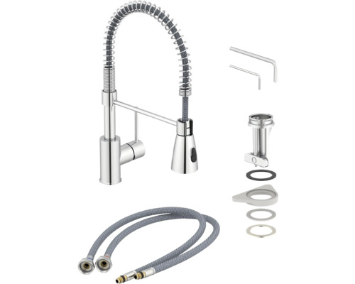 Köksblandare med duschslang och tillbehör